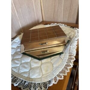 Vintage Carved Wooden Jewelry Box Orange Felt Lined Hinged Lid Box Square Design